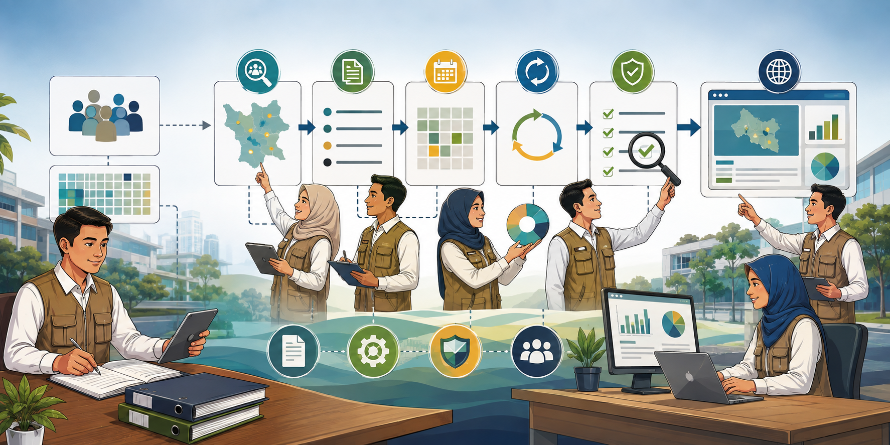 Ilustrasi tematik untuk halaman Metadata dan Sumber Data